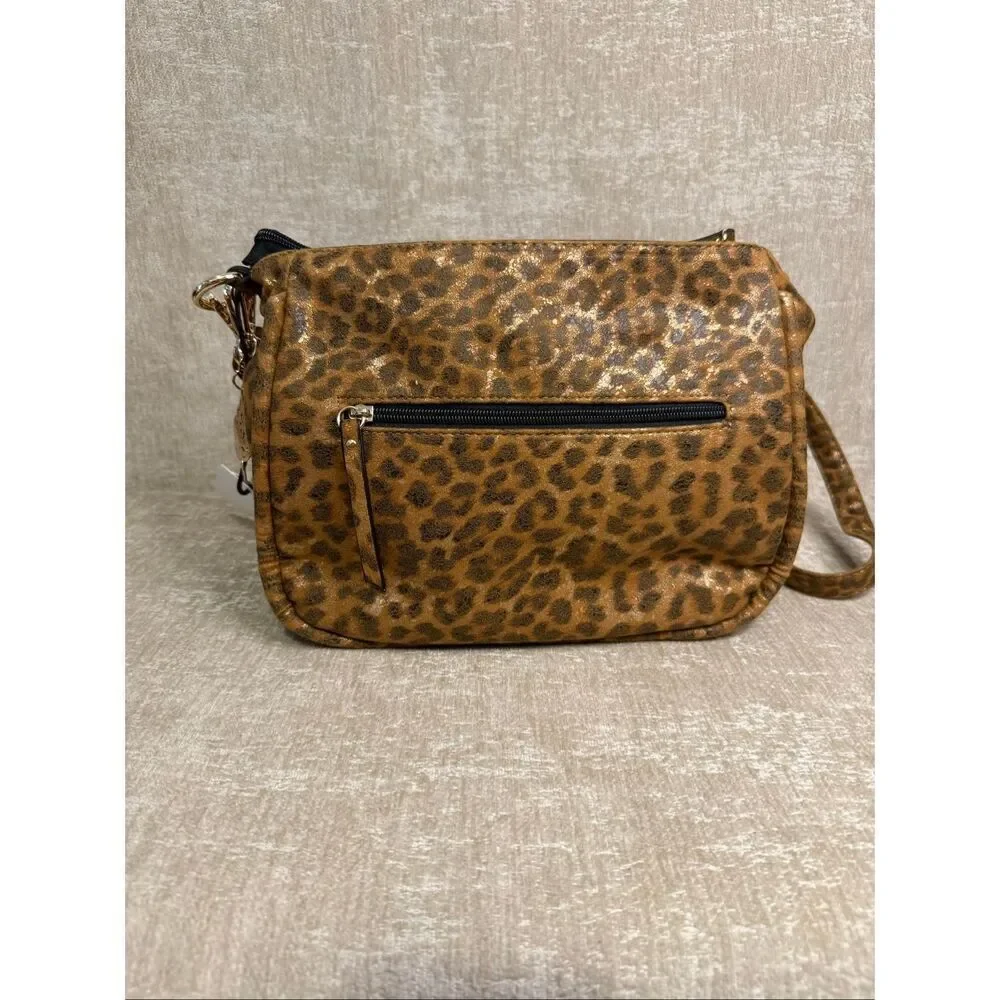 NWT Jessica Simpson Women's Sadie Leopard Print Chain Strap Shoulder Bag Brown